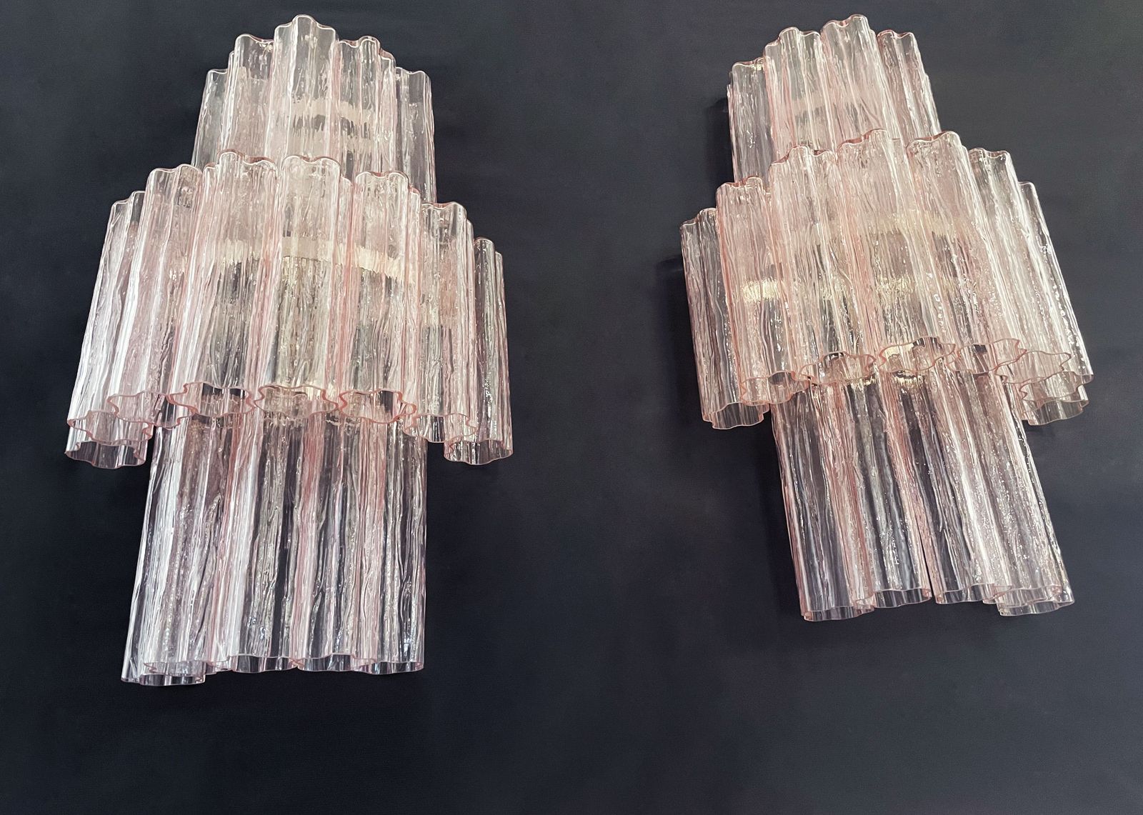 Fantastic Pair Of Murano Glass Tube Wall Sconces   18 Pink Glass Tube photo vintage