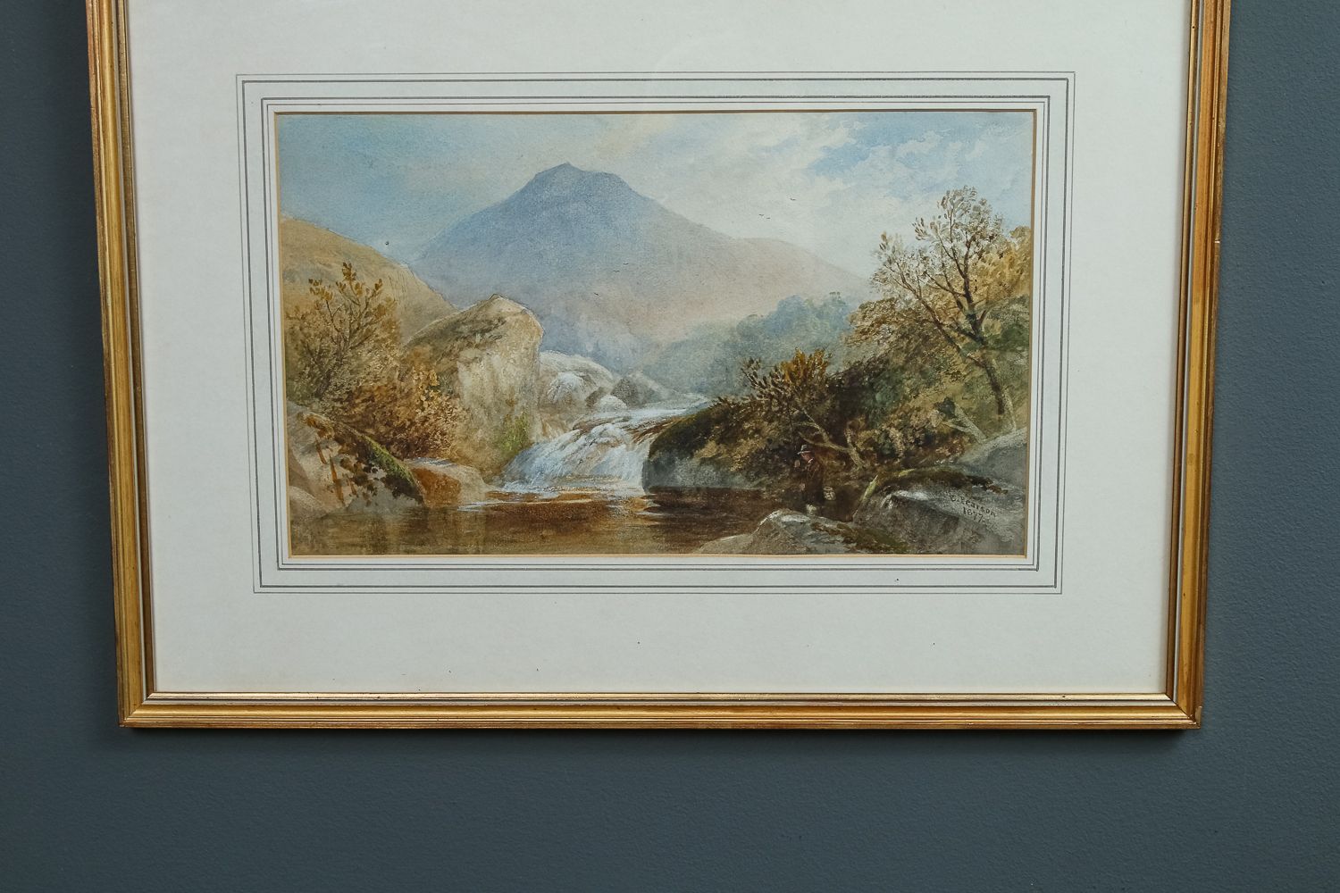 Small  Welsh Conwy Victorian Landscape River Watercolour Painting Picture By Cornelius Pearson (Circa 1877) photo furniture