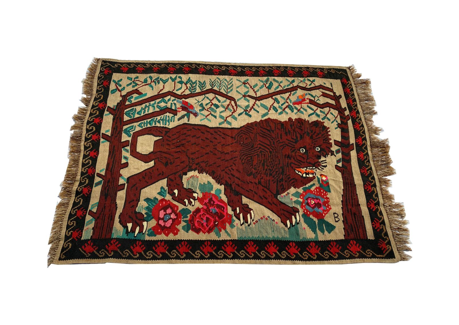 Vintage Caucasian Lion Kilim 220 X 160 Centimeters