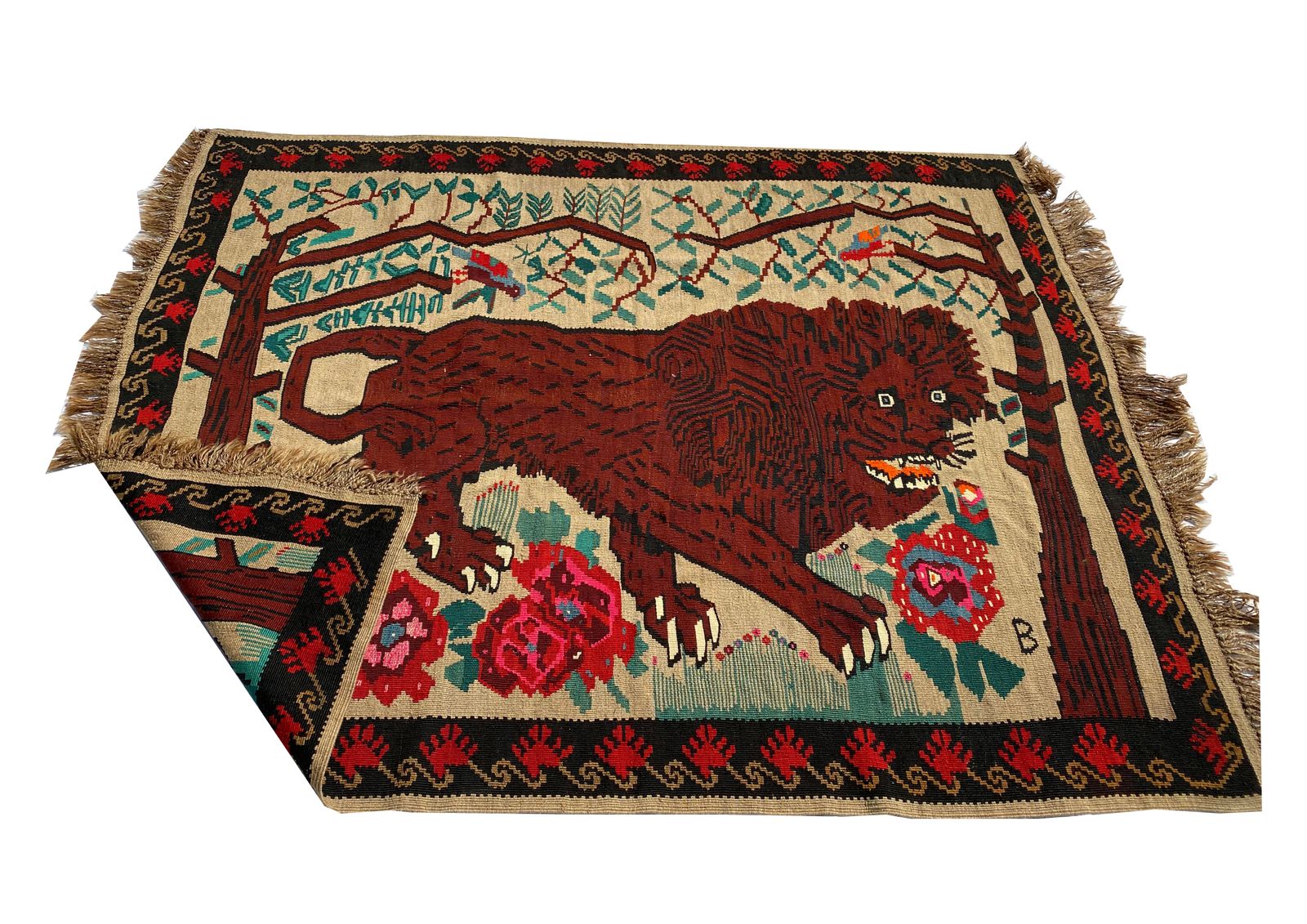 Vintage Caucasian Lion Kilim 220 X 160 Centimeters photo for sale