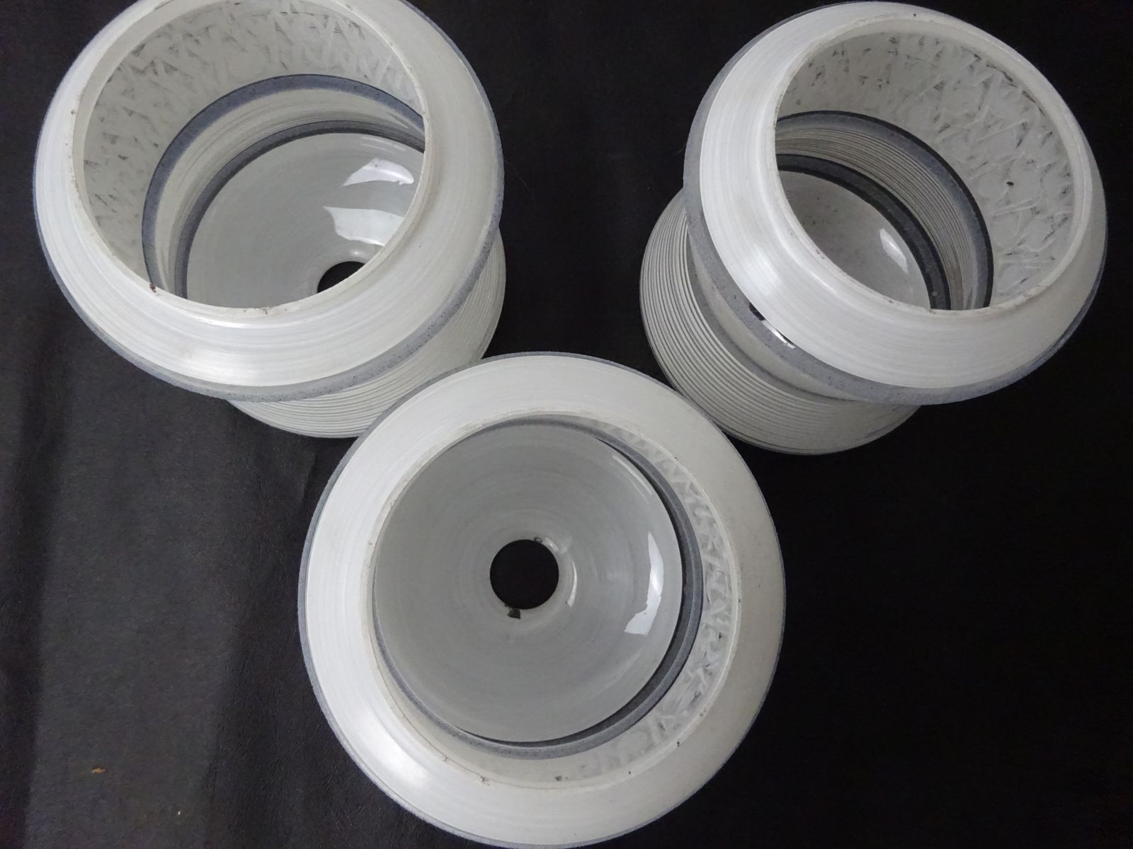 Set Of Three Mid Century Glass Pendant Light Shades photo for sale