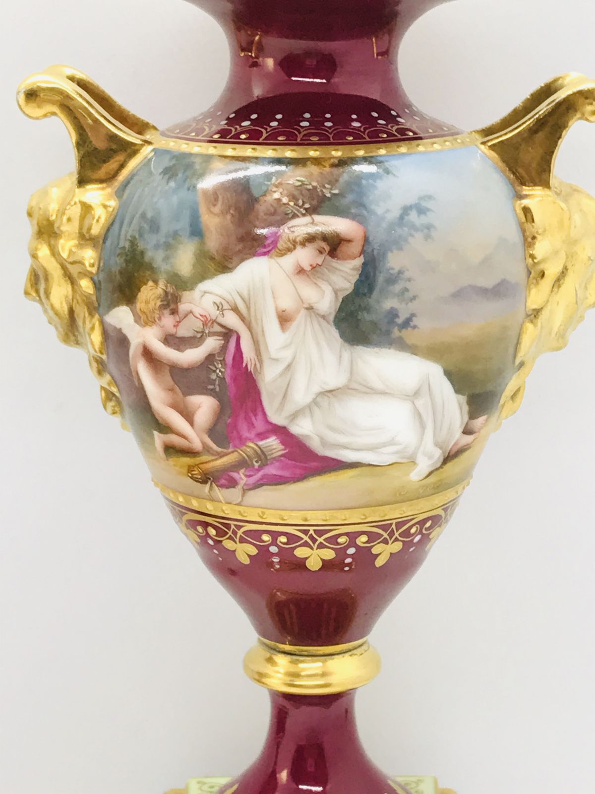 photo furniture Pair Of Antique 19th Century Post Royal Vienna Urns By K.Weh 20 Centimeters