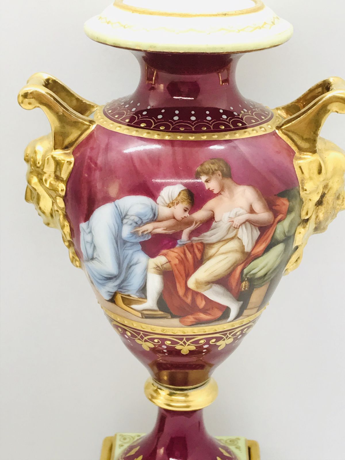 photo for sale Pair Of Antique 19th Century Post Royal Vienna Urns By K.Weh 20 Centimeters