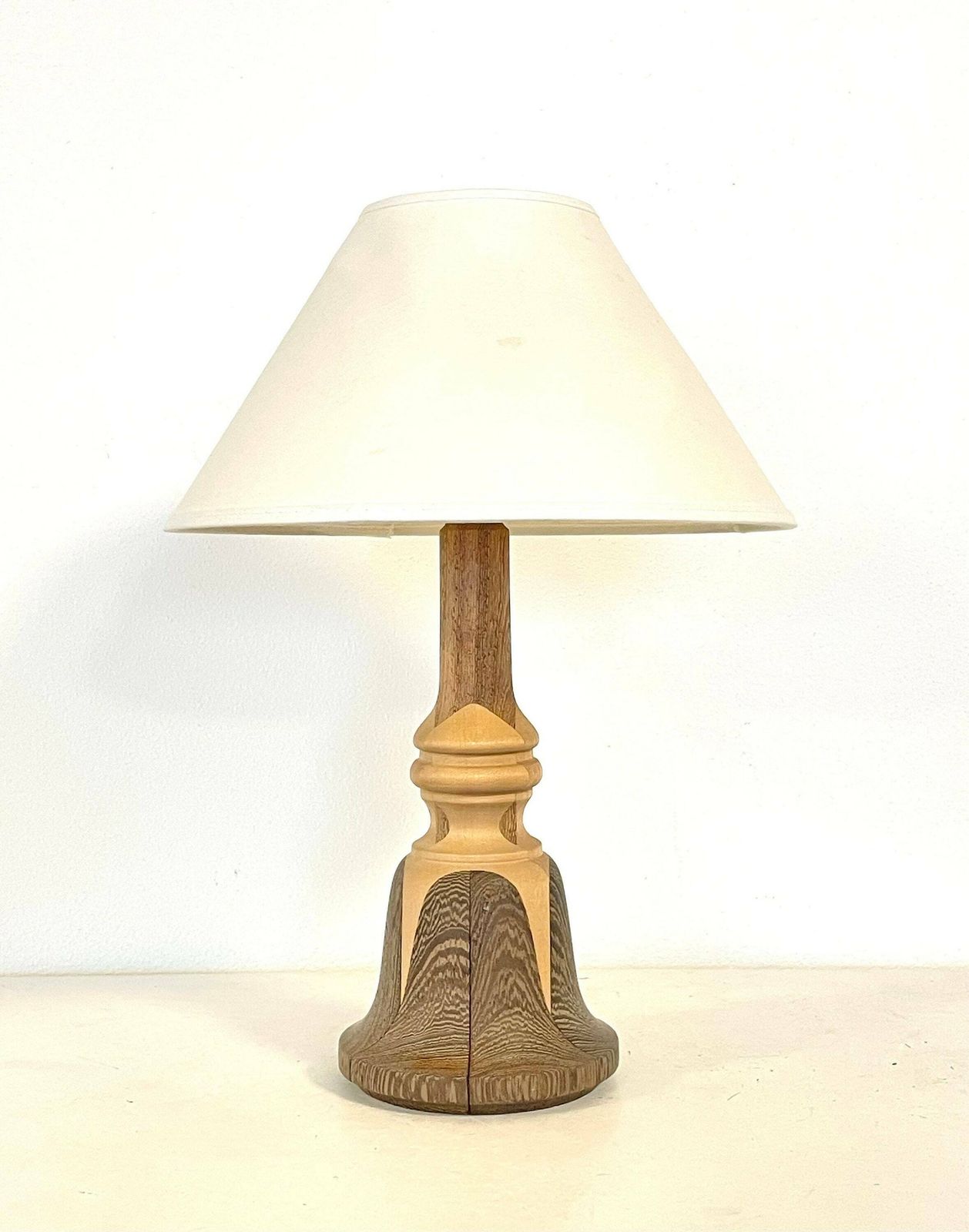 Danish Mid Century Wooden Sculptural Modernist Table Lamp With Organic Shapes And Vintage White Shade photo Lighting