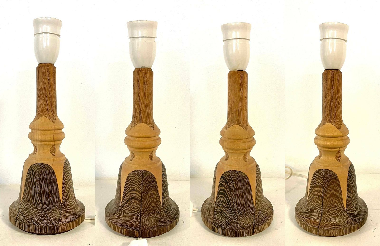 Danish Mid Century Wooden Sculptural Modernist Table Lamp With Organic Shapes And Vintage White Shade photo buy