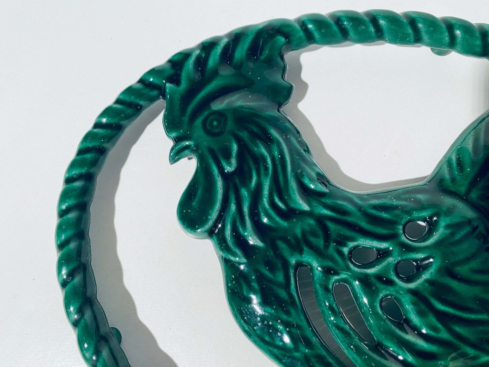 Green Cast Iron Rooster Cock Trivet Pot Holder France / Vintage 1960s Kitchen Table photo Home Decor