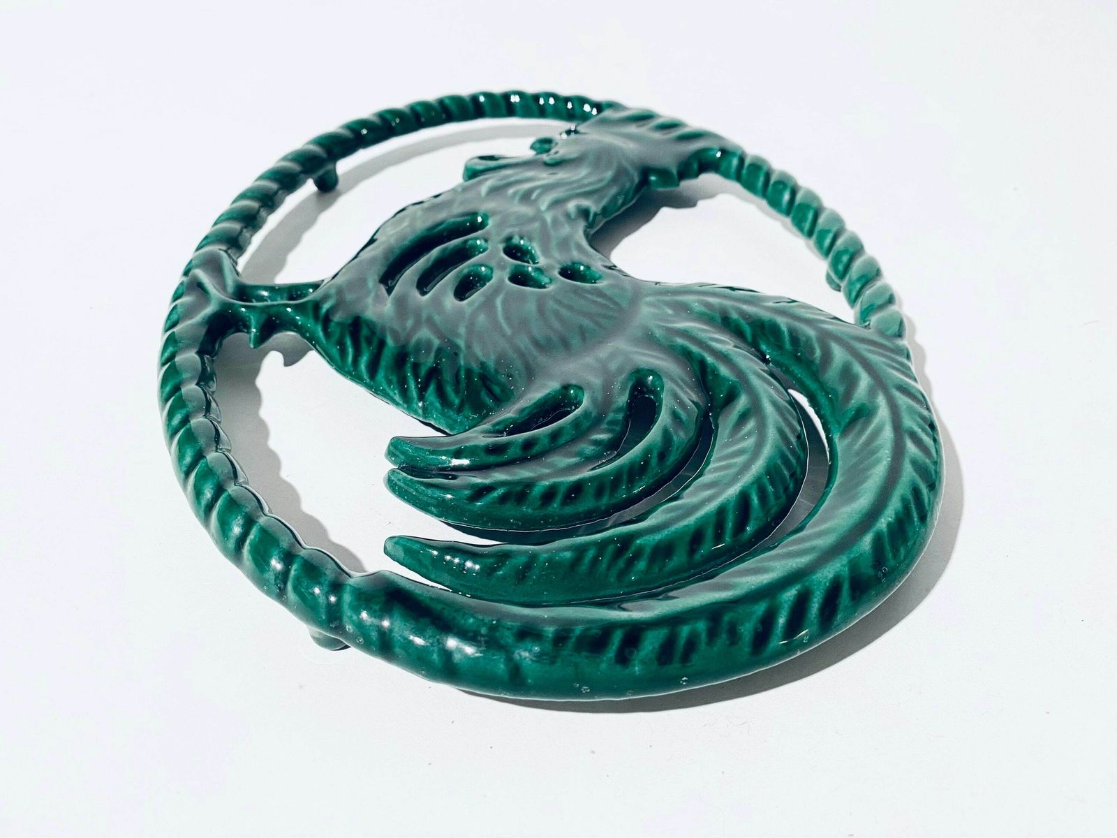 Green Cast Iron Rooster Cock Trivet Pot Holder France / Vintage 1960s Kitchen Table photo buy