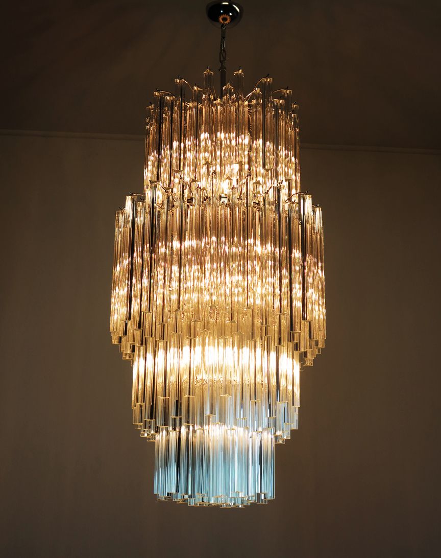 Huge Murano Chandelier Trasparent Triedri – 242 Prism   Arianna Model photo vintage