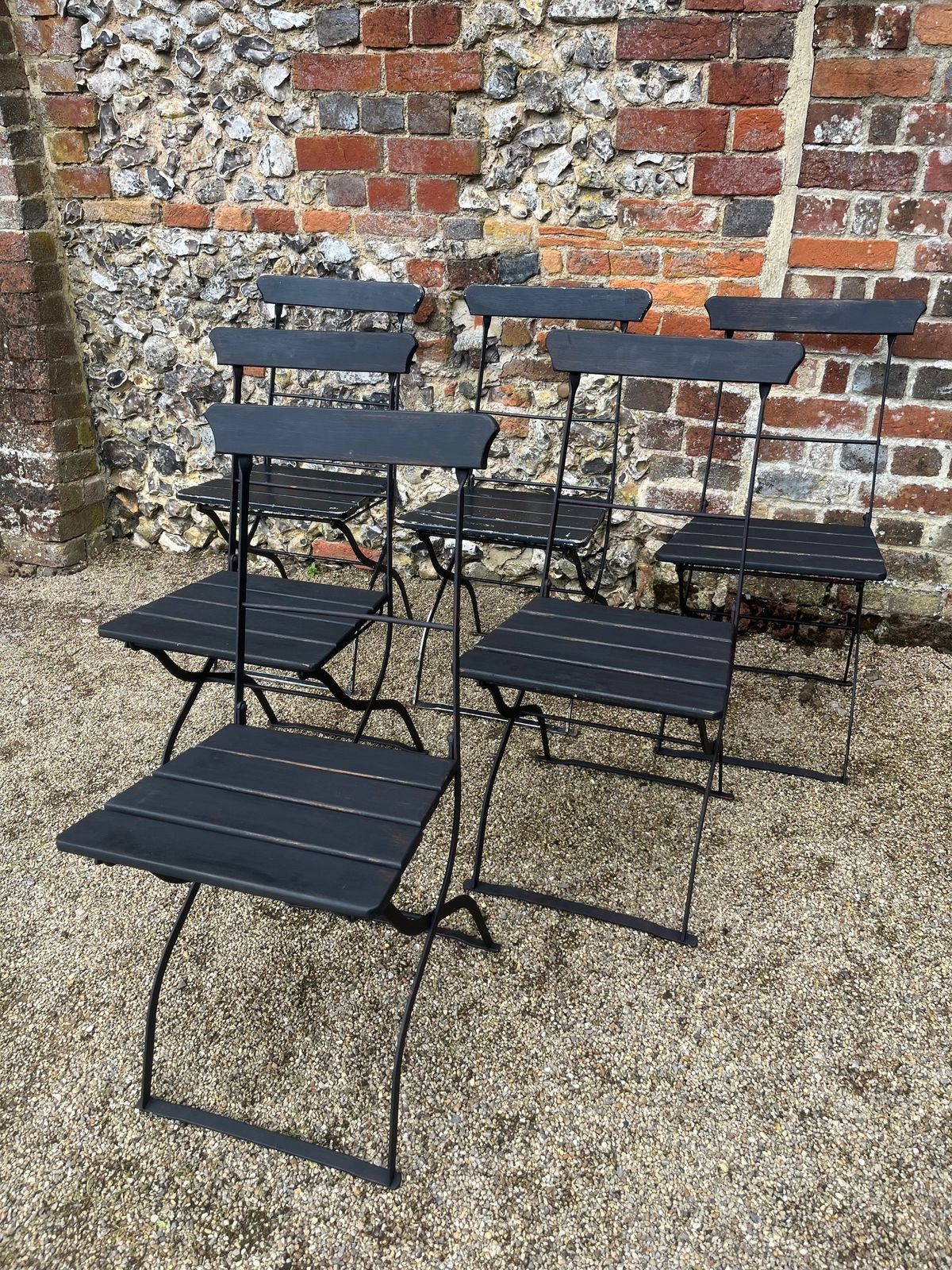 Garden Furniture A French Zinc Top Industrial Style Garden/Interior Table (Circa 1900 Or Earlier) & Set Of Six Folding French Chairs photo