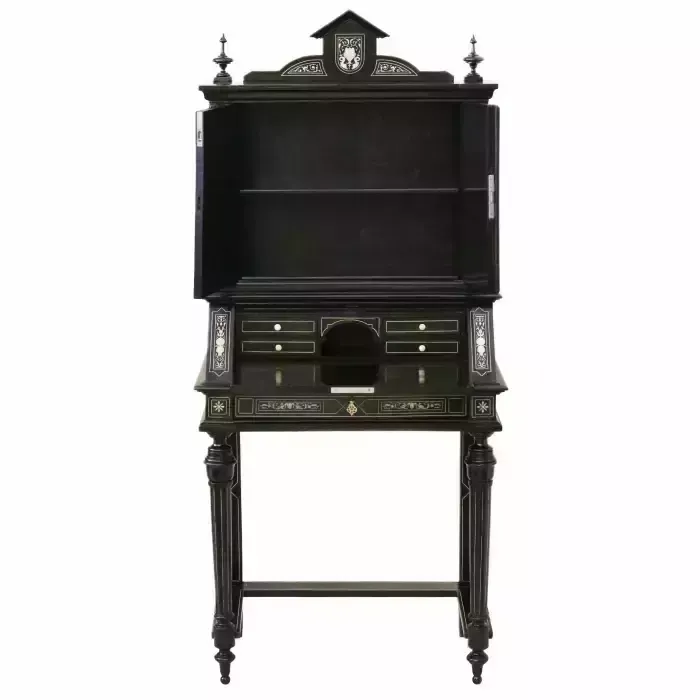 Furniture A Superb Italian Ebony And Ivory Cabinet From The Late 19th Century. photo