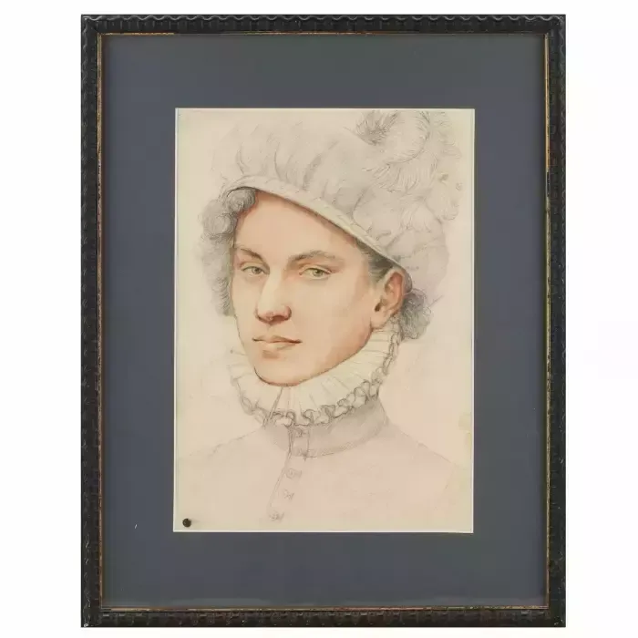 Graphic Portrait Of A Young Man In A Beret. In The Spirit Of Jean Clouet photo Art
