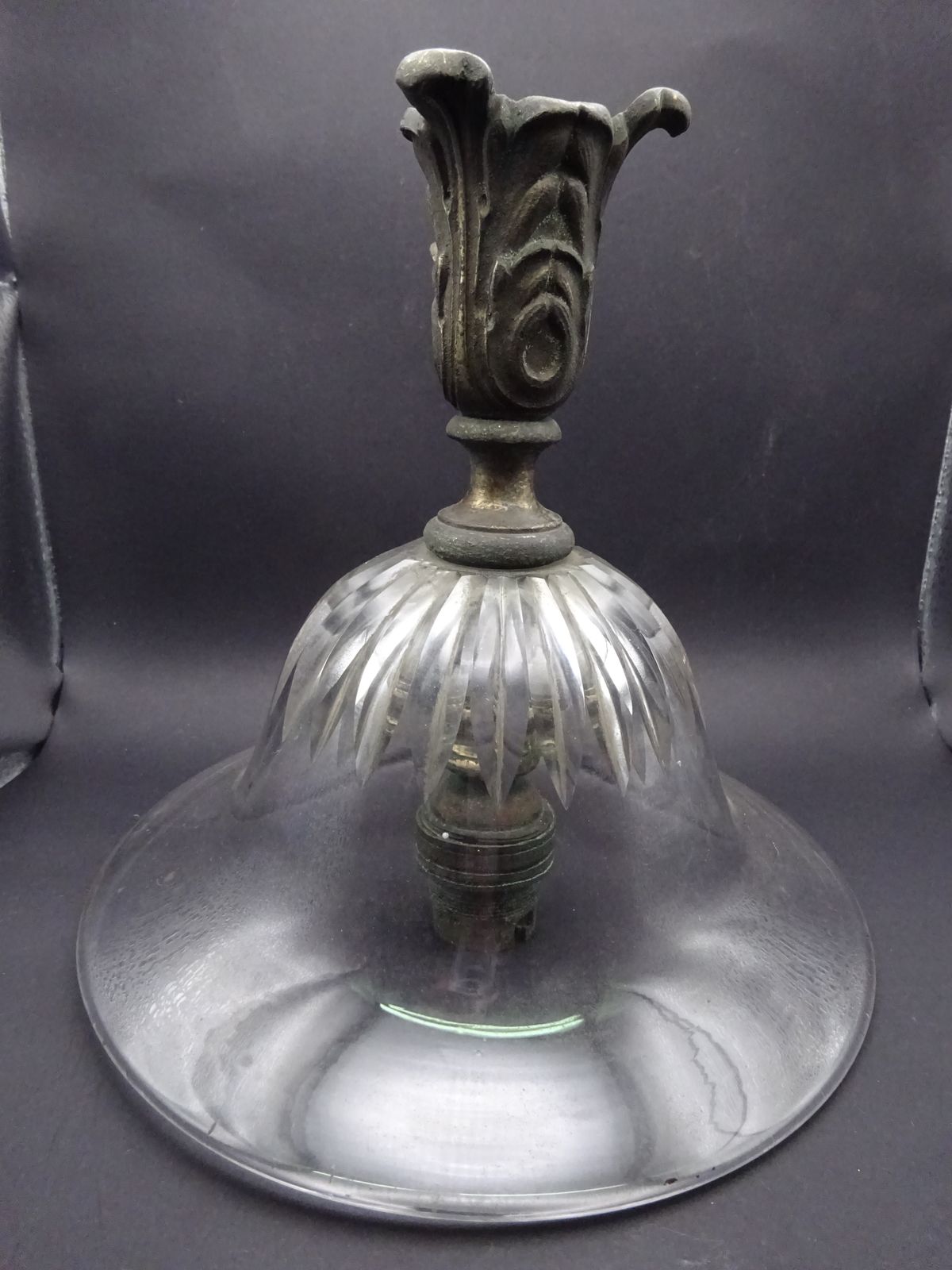 Art Nouveau Cut Glass Pendant Light With Bronze Fixtures (Requires New Bulb Holder)