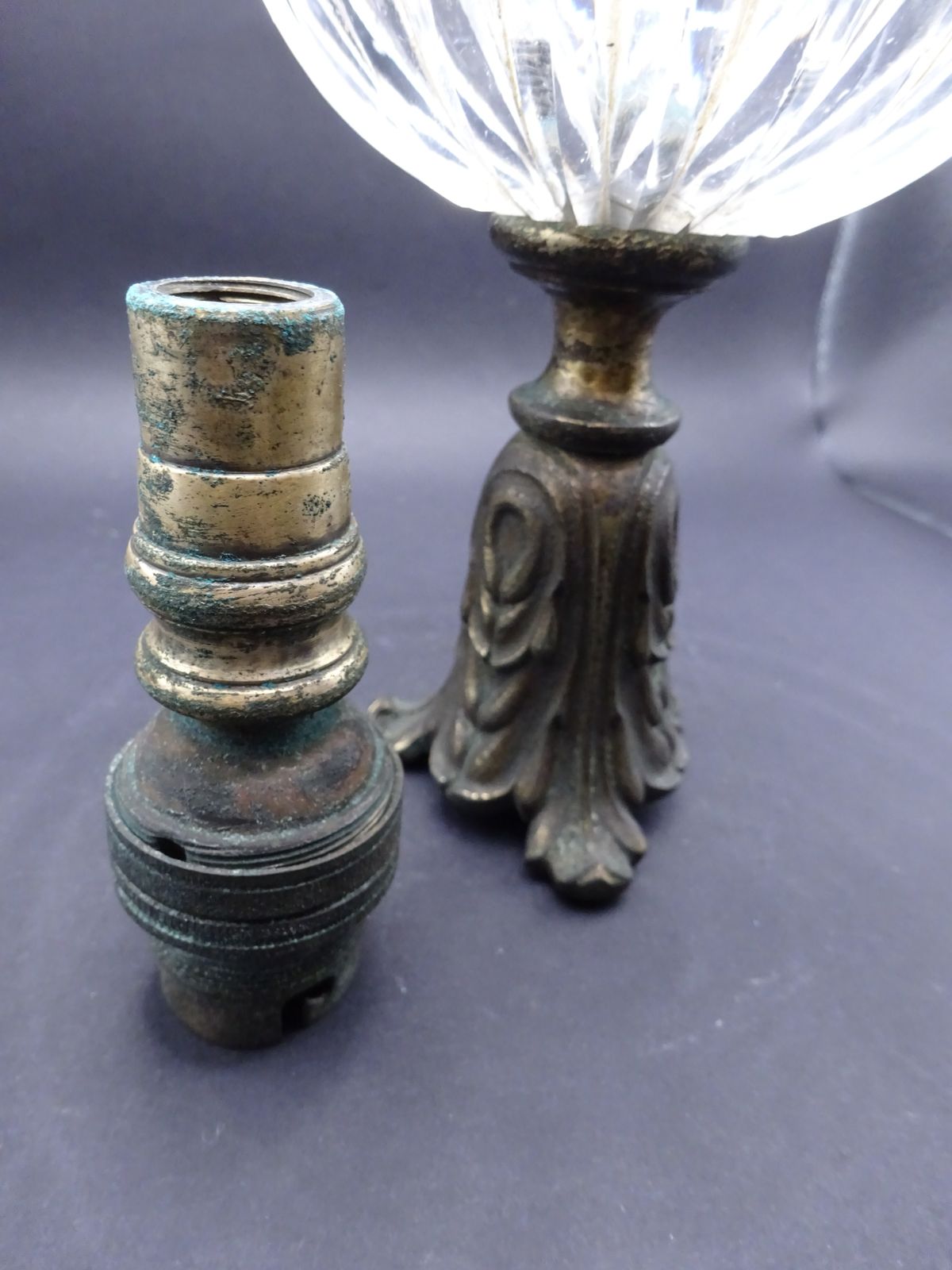 photo for sale Art Nouveau Cut Glass Pendant Light With Bronze Fixtures (Requires New Bulb Holder)