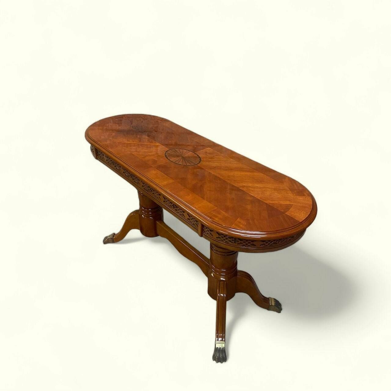 Antique Style Inlaid Pedestal Hall Table / Made In England C1970