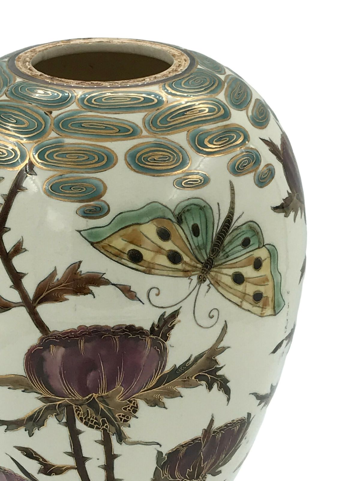photo for sale Rare 1878 Hungarian Zsolnay Vase Hand Painted – Paris Exposition Masterpiece 38 Centimeters High