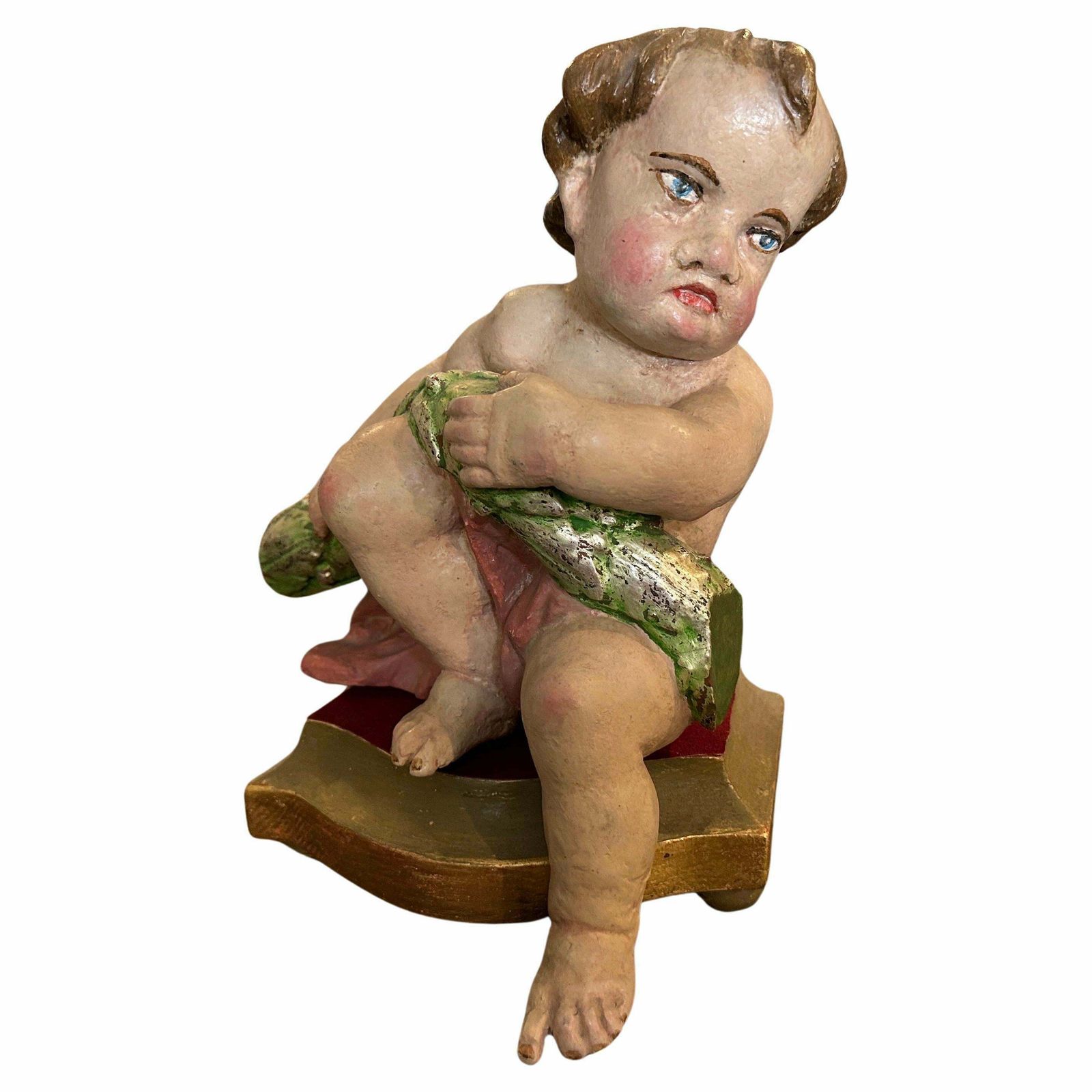 Early 18th Century Hand Carved Polychrome Wood Baroque Italian Cherub