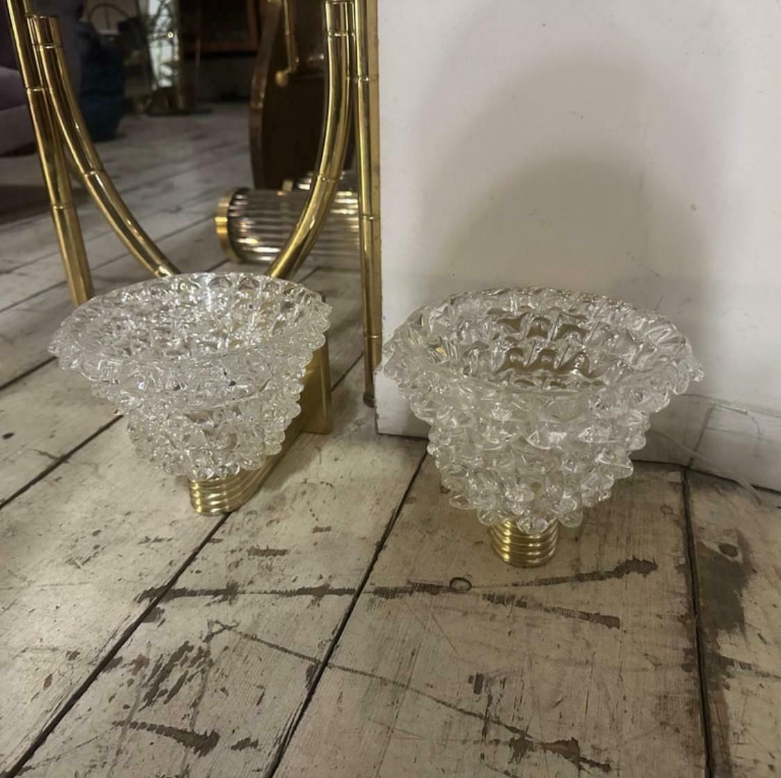 1980s Two Barovier Style Mid Century Modern Rostrato Murano Glass Wall Sconces photo vinterior