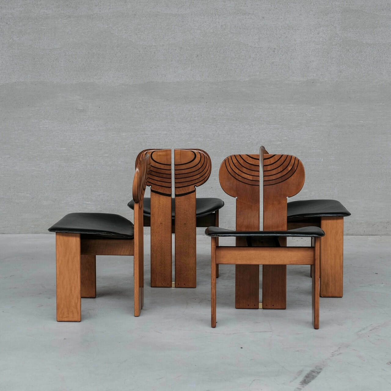 Set Of Four 'Africa' Mid Century Italian Dining Chairs By Scarpa
