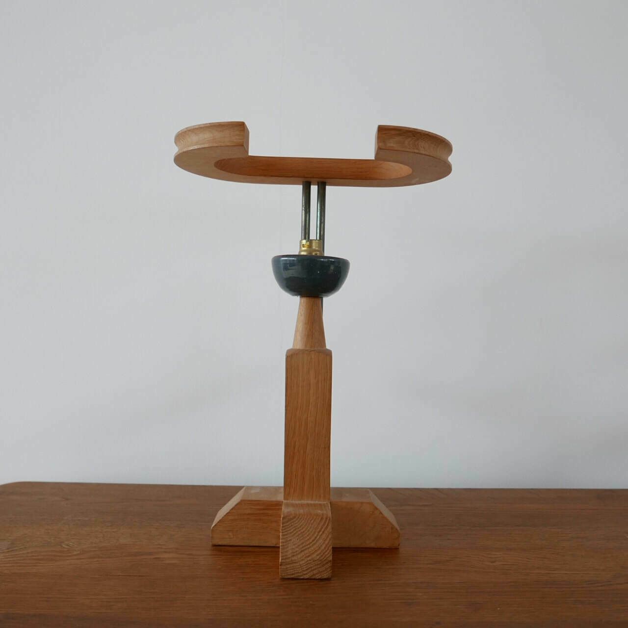 Guillerme Et Chambron Oak And Ceramic Mid Century French Table Lamps photo furniture