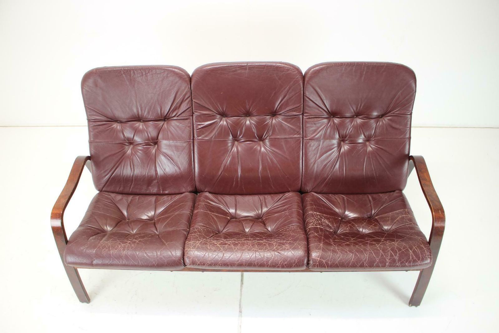 Furniture 1980 Three Seater Leather Sofa, Ton Czechoslovakia photo