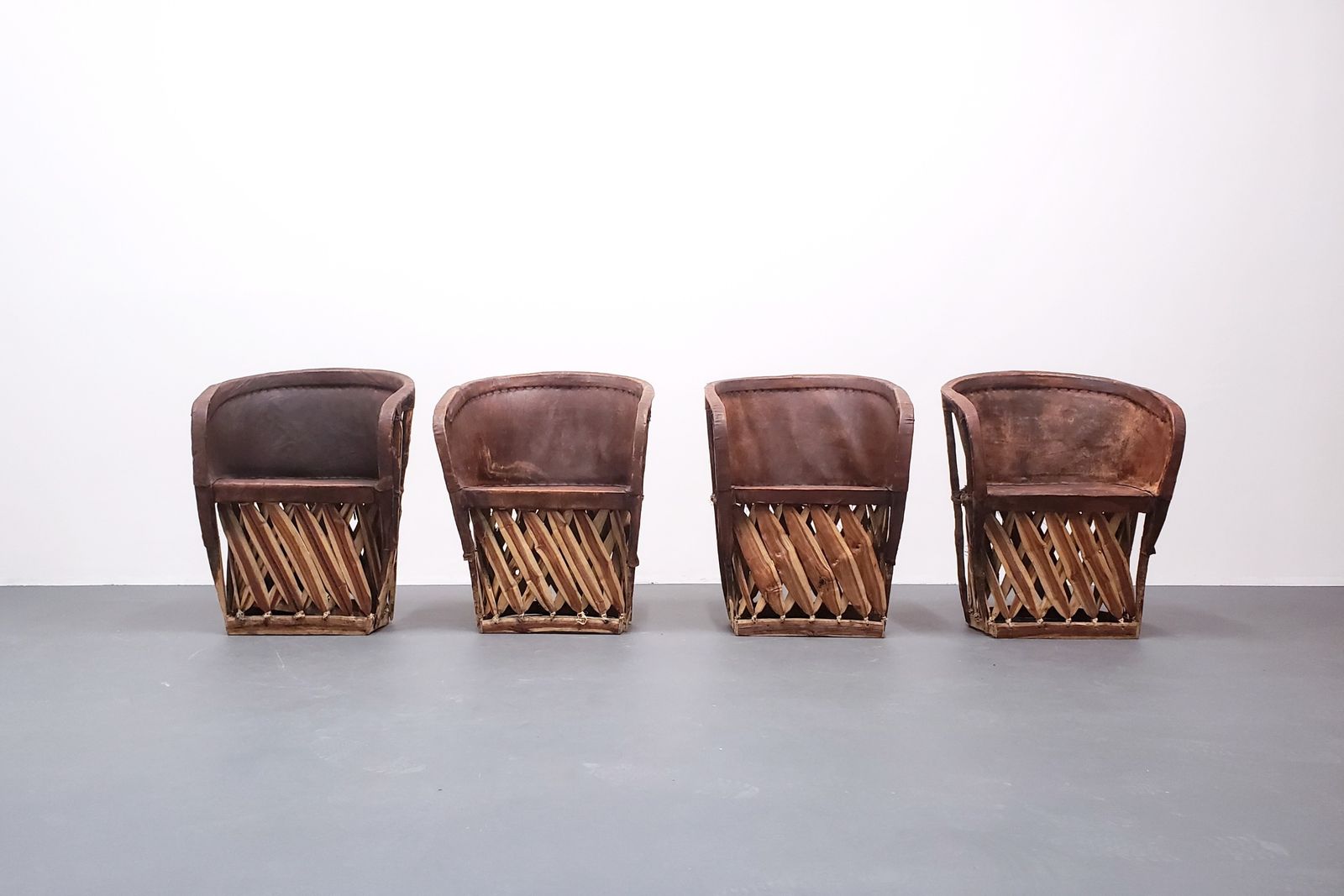 Set Of Four   Mexican Equipale Wood And Leather Chairs By Wim Rietveld photo Furniture