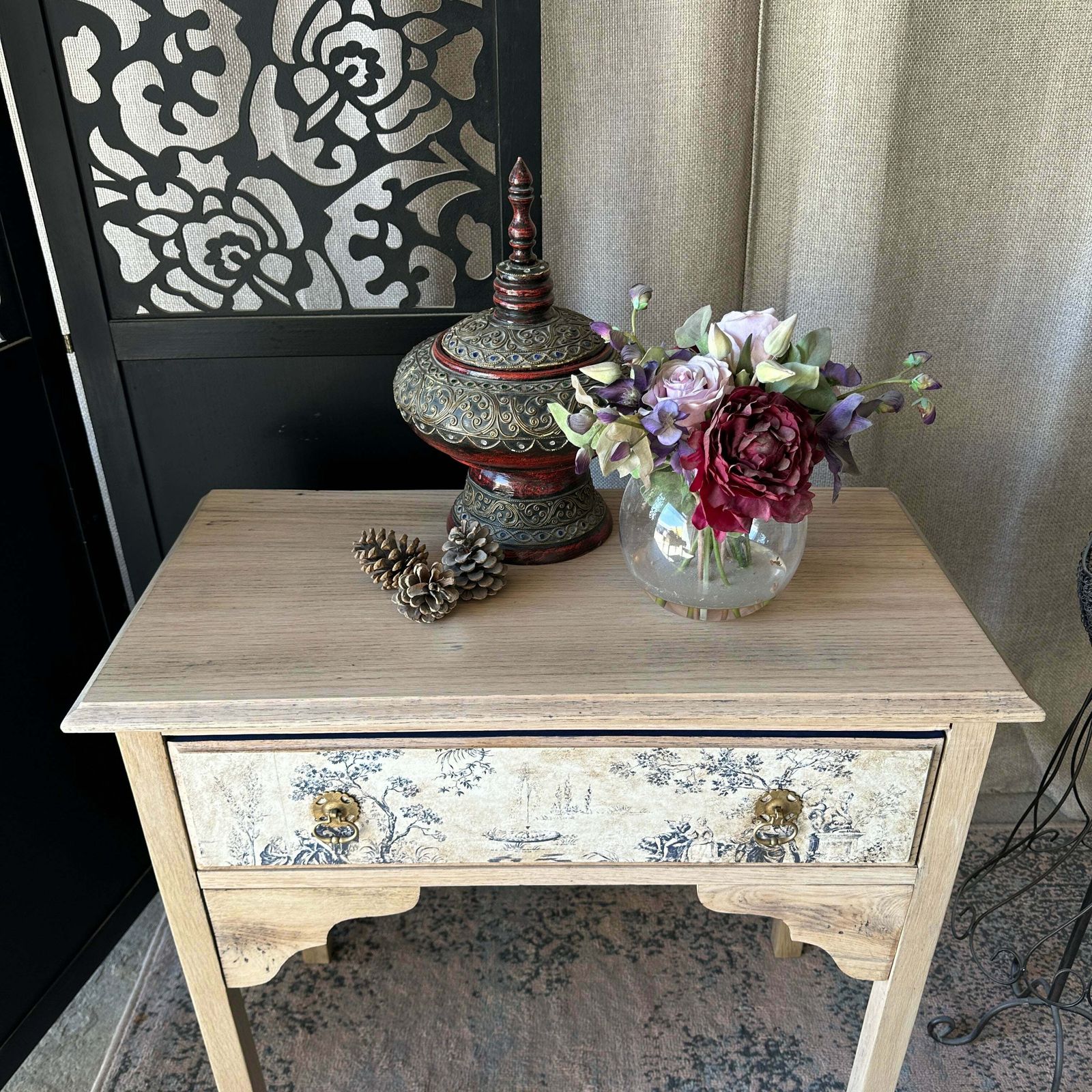 Solid Oak Console Table Toile De Jouy Decoupage photo Furniture