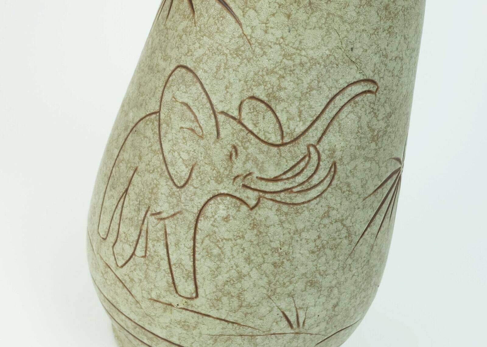 Early 1960s U Keramik Mid Century Ceramic Vase Model No. 137/30 Elephants And Palmtrees Decor photo vinterior