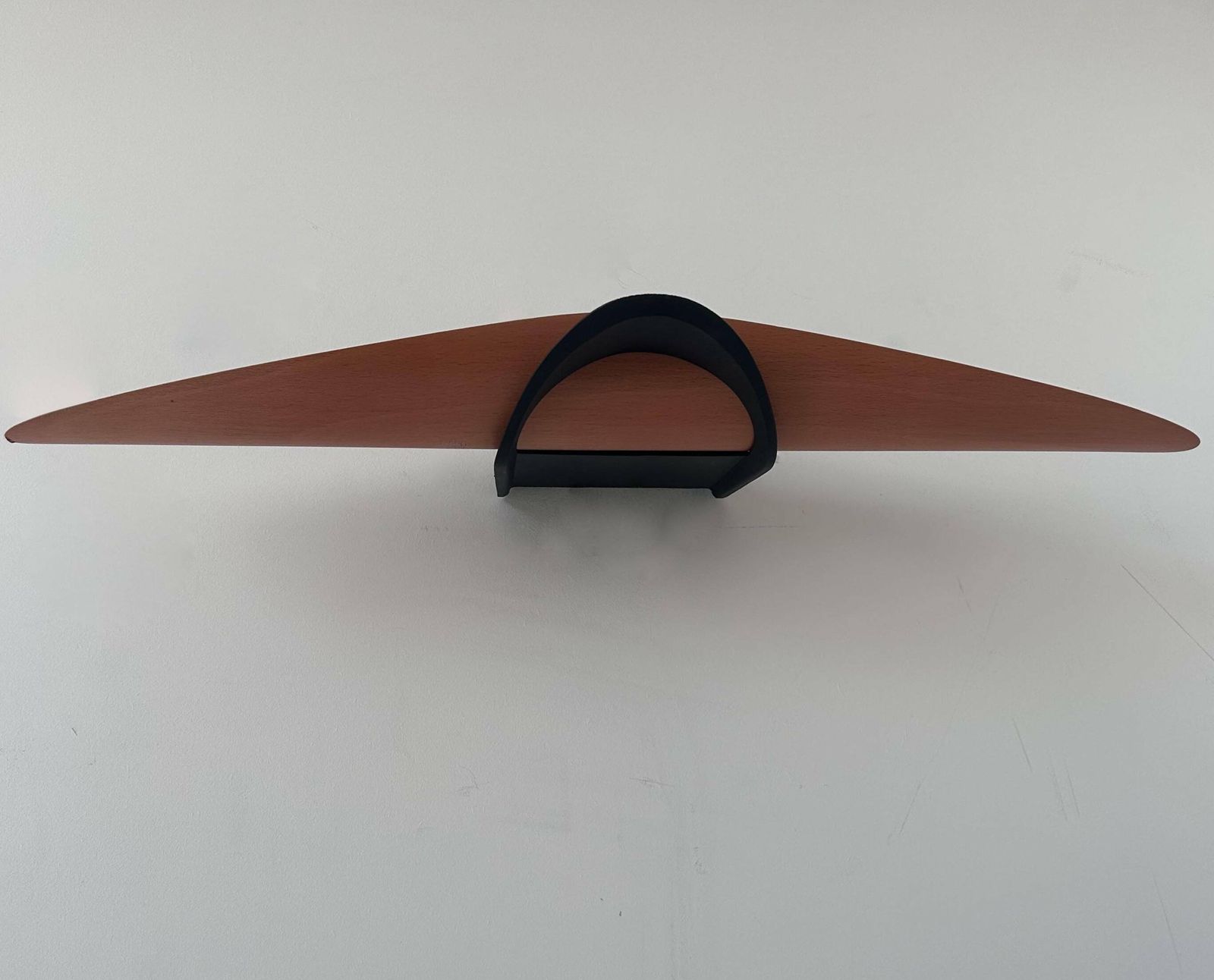 photo for sale Vintage Modernist Wall Lamp, Black Lacquered Metal And Wood, France 1980s
