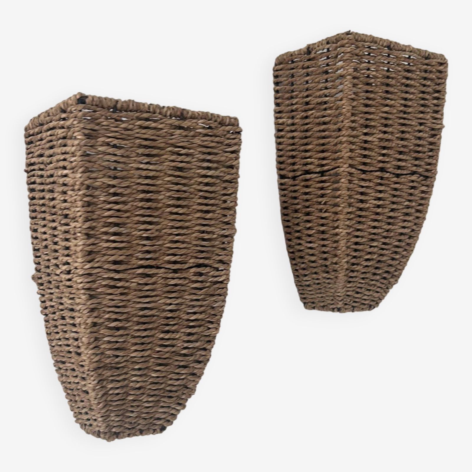 Pair Of Vintage Wall Lights, Woven Rattan, France 1980