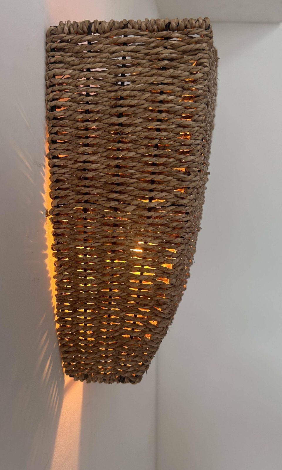 Pair Of Vintage Wall Lights, Woven Rattan, France 1980 photo for sale