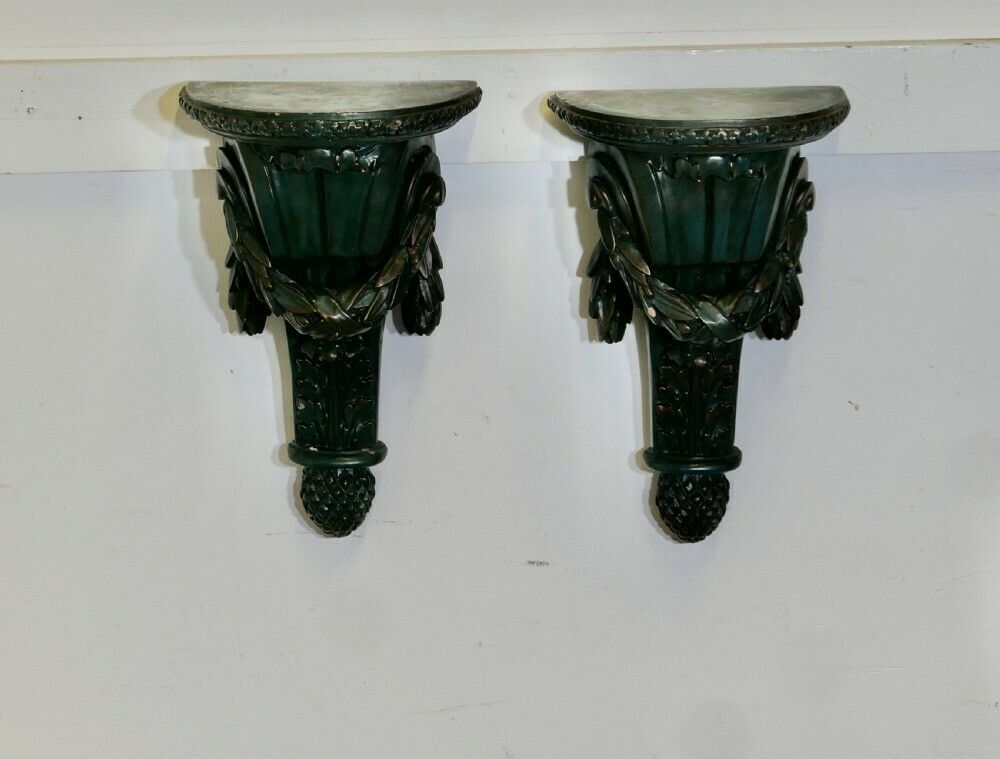 A Pair Of 19th Century Green Wall Brackets photo Furniture