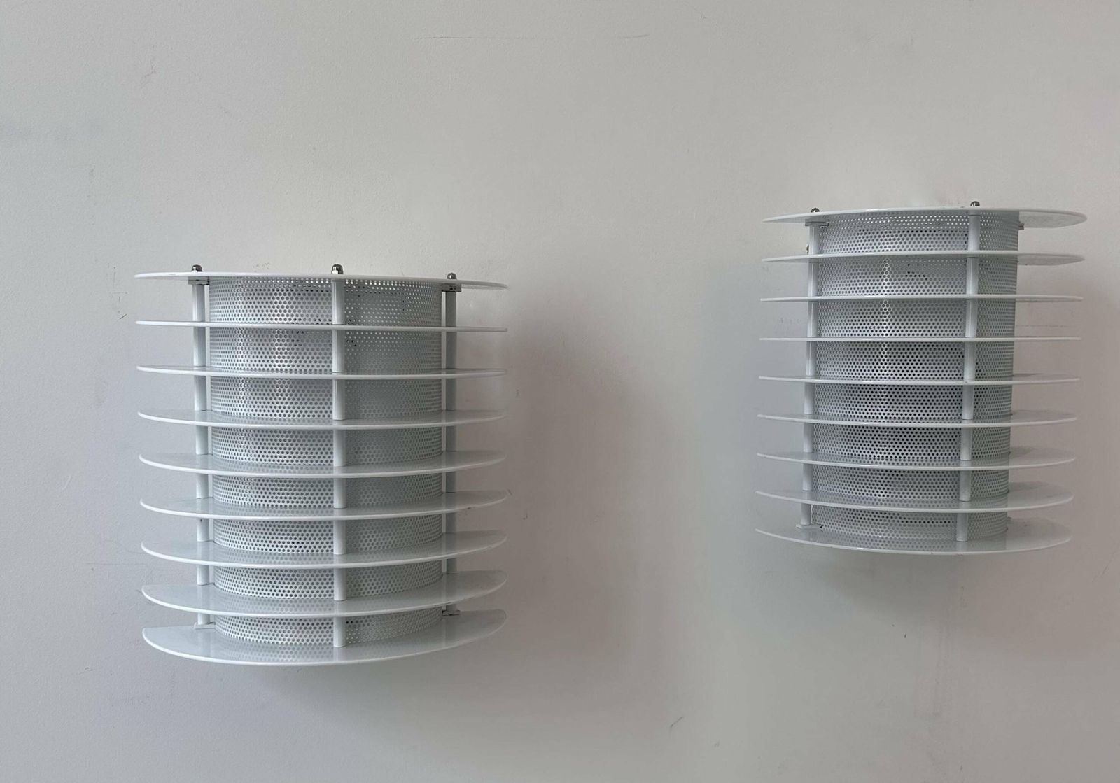 Lighting Pair Of Vintage Wall Lights, White Lacquered Metal, Borens, Sweden 1980 photo