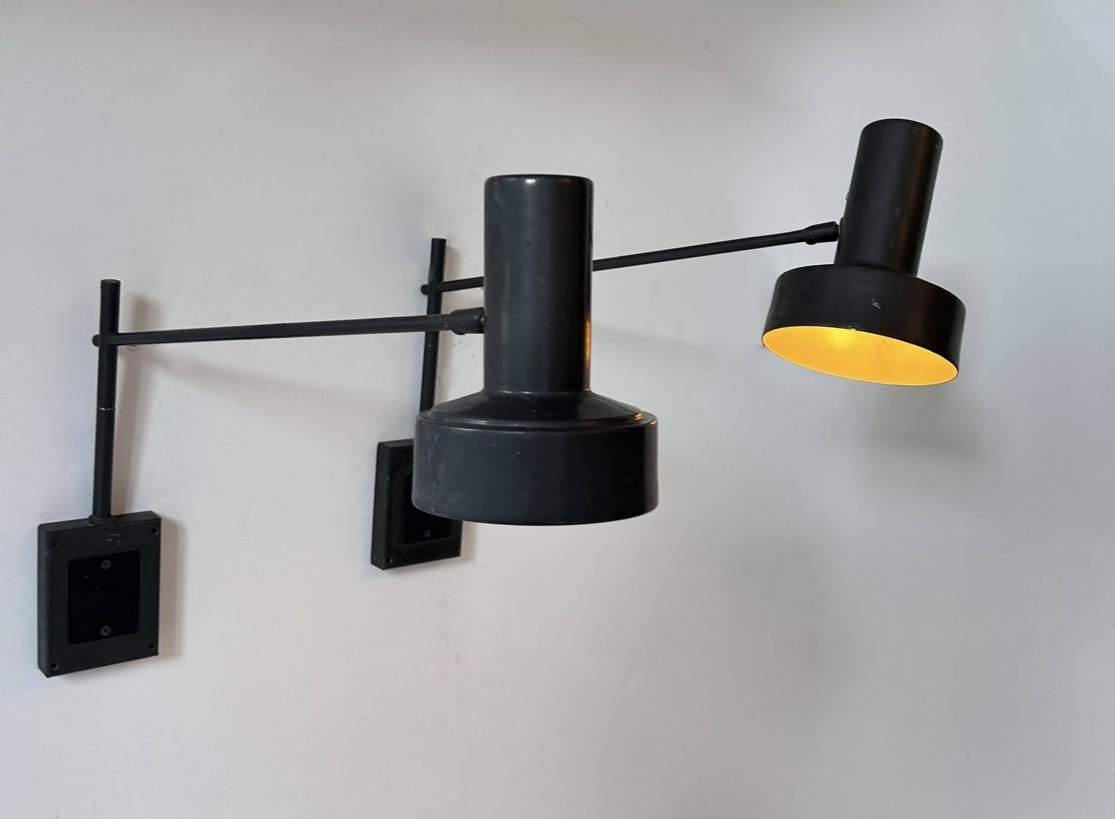 Pair Of Vintage Adjustable Wall Lights, Matte Black Metal, France 1960s photo for sale