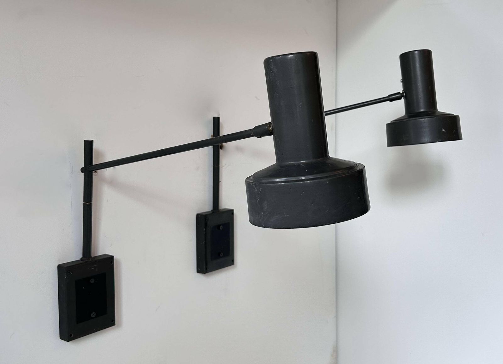 Lighting Pair Of Vintage Adjustable Wall Lights, Matte Black Metal, France 1960s photo
