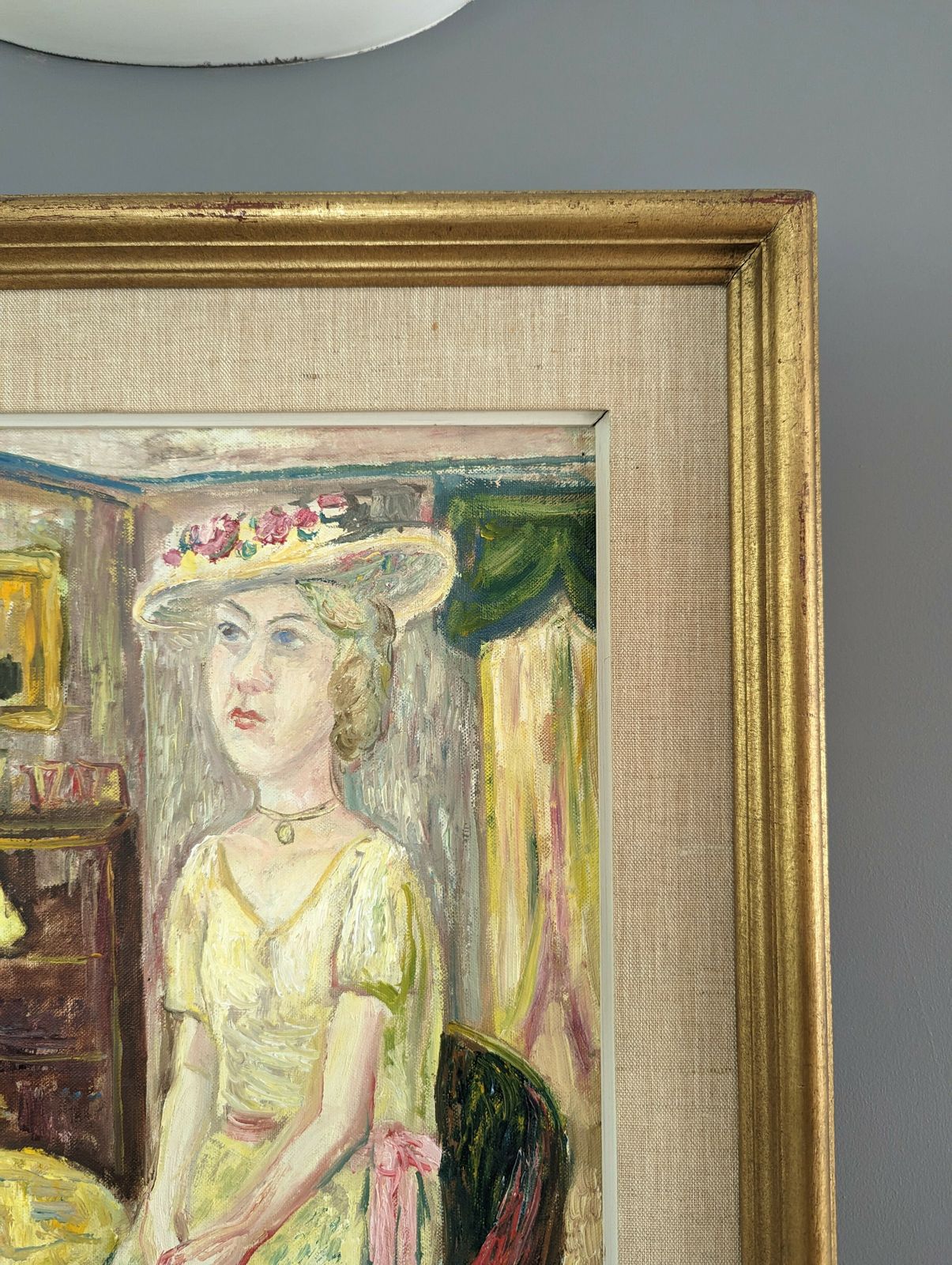 Lady In Yellow Oil Painting, Modernist photo vintage