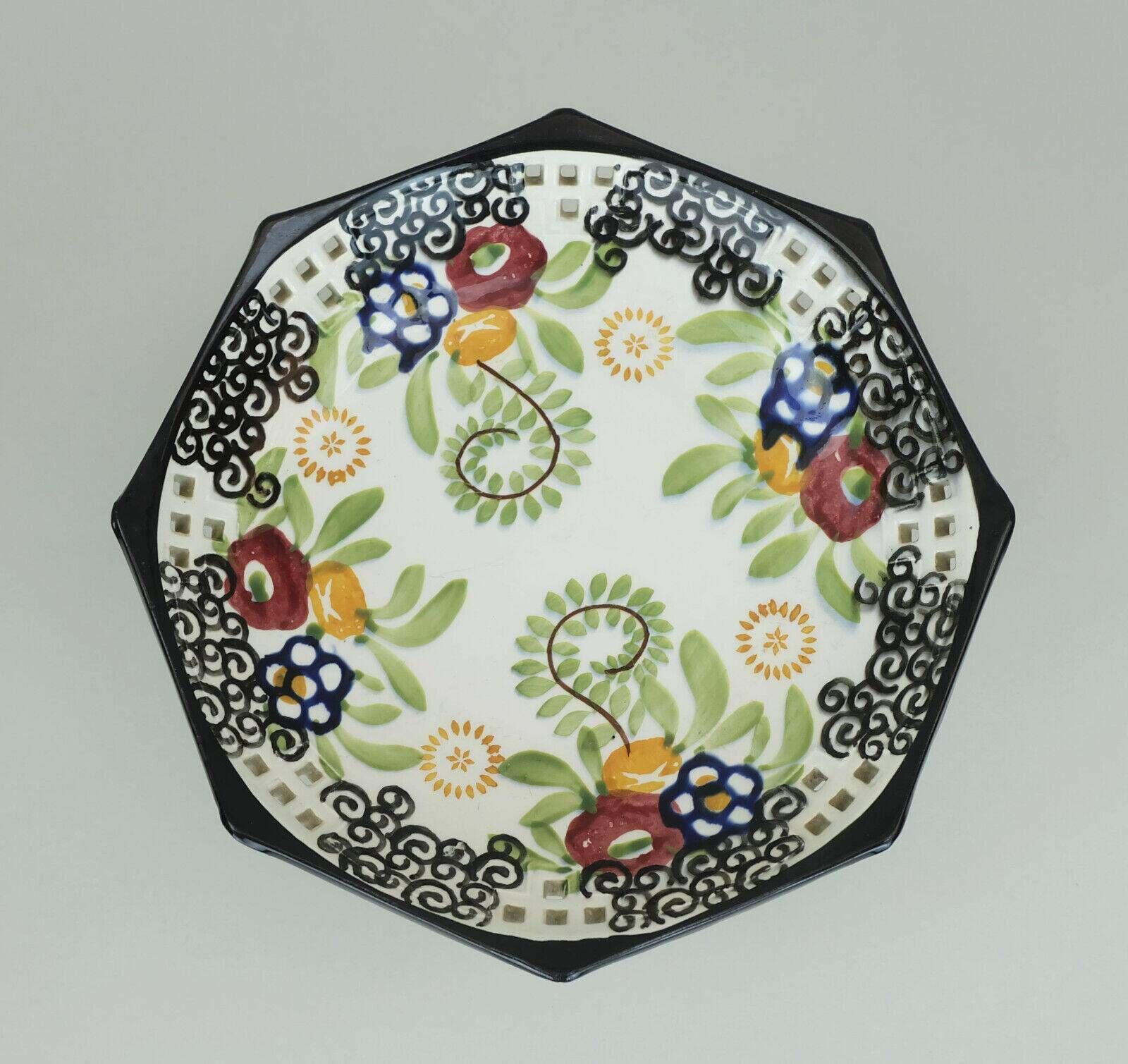 Octagonal Art Deco Bowl Bowl On Feet Schramberg Majolika 1920s Hand Painted Decor photo for sale