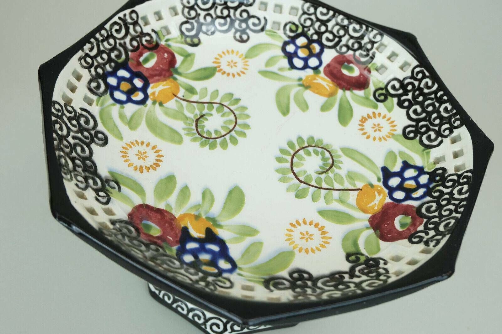 Octagonal Art Deco Bowl Bowl On Feet Schramberg Majolika 1920s Hand Painted Decor photo 239.0