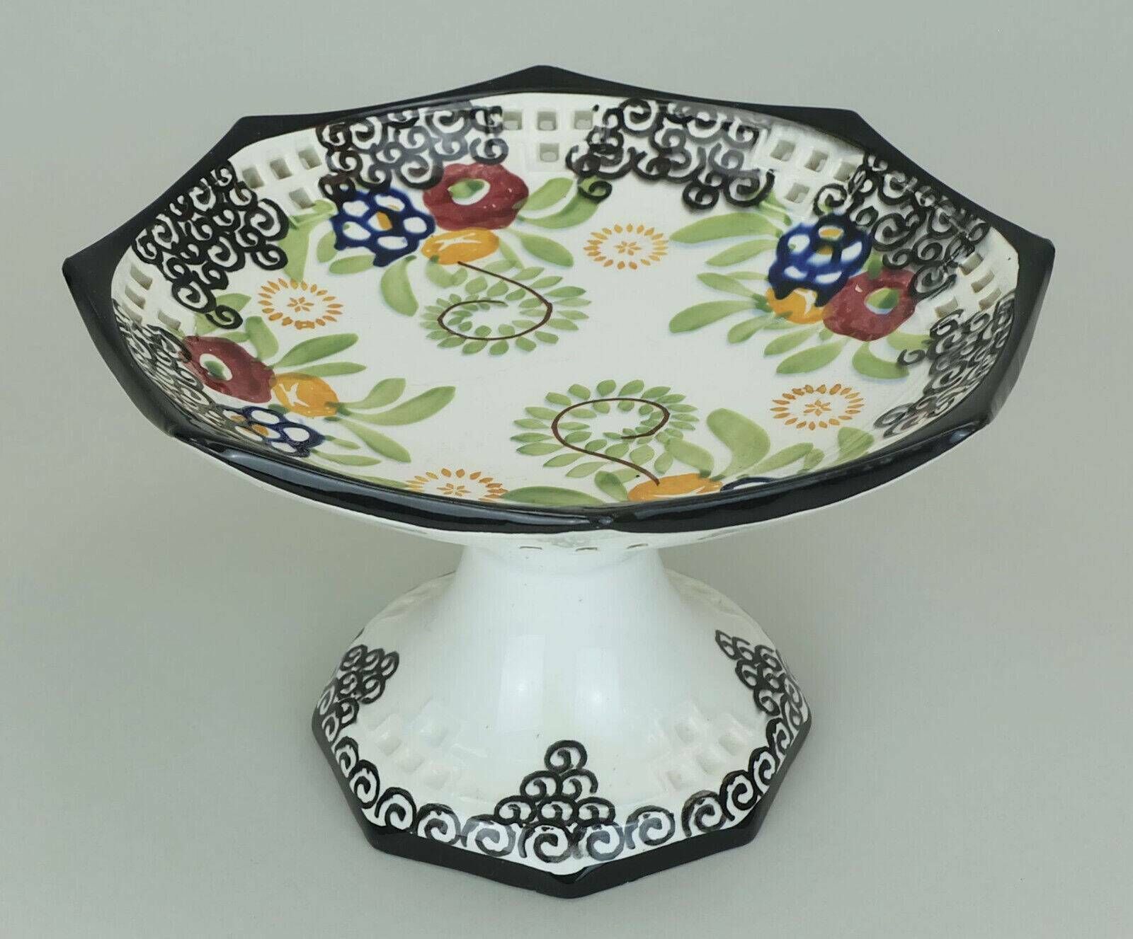 Home Decor Octagonal Art Deco Bowl Bowl On Feet Schramberg Majolika 1920s Hand Painted Decor photo