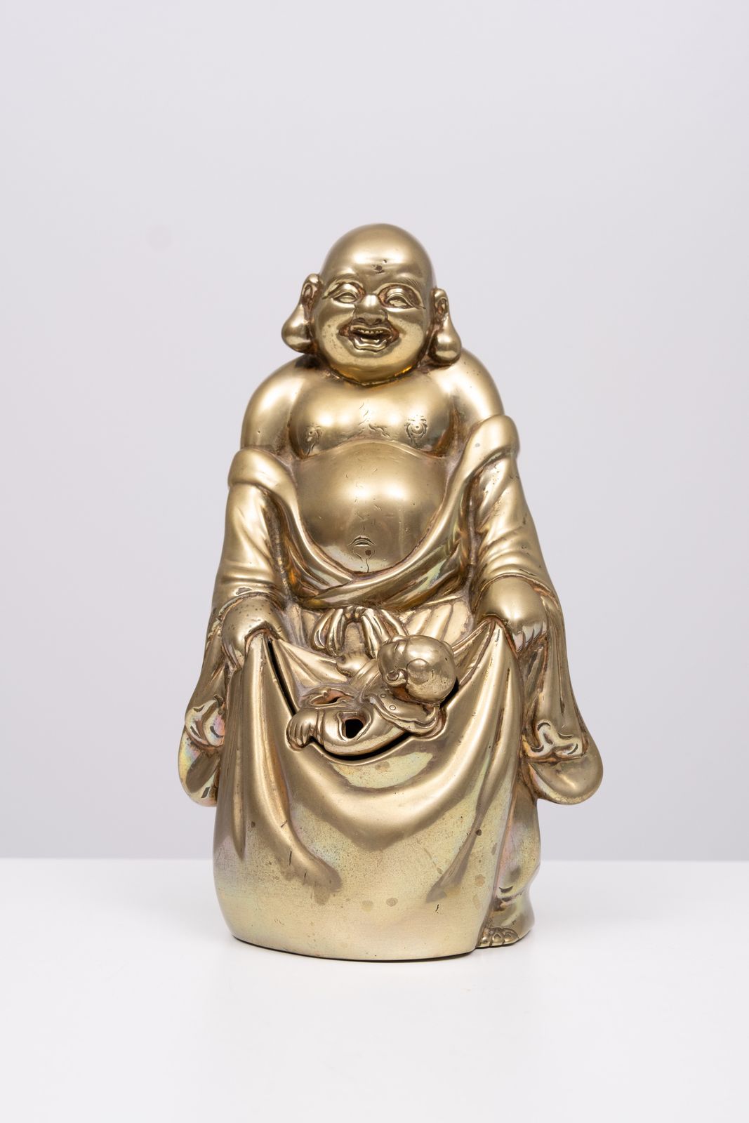 Brass Buddha With Child Incense 1940s China photo for sale
