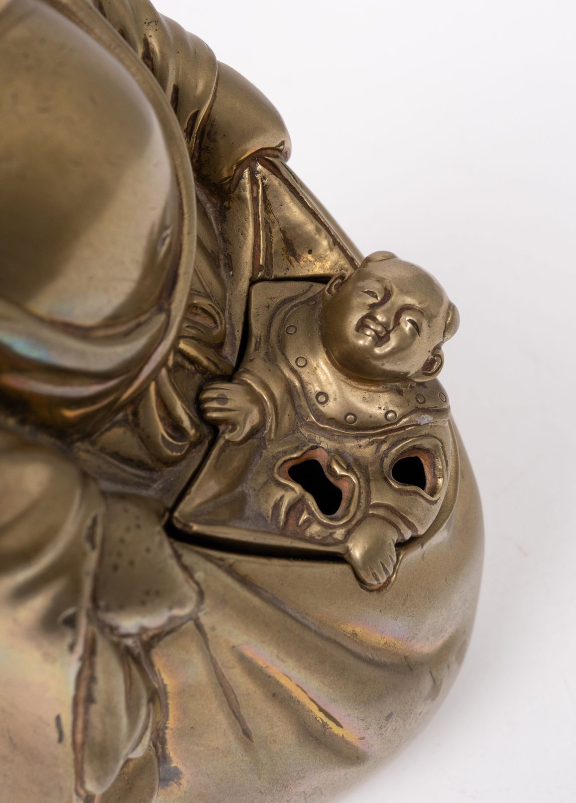 625.0 Brass Buddha With Child Incense 1940s China photo
