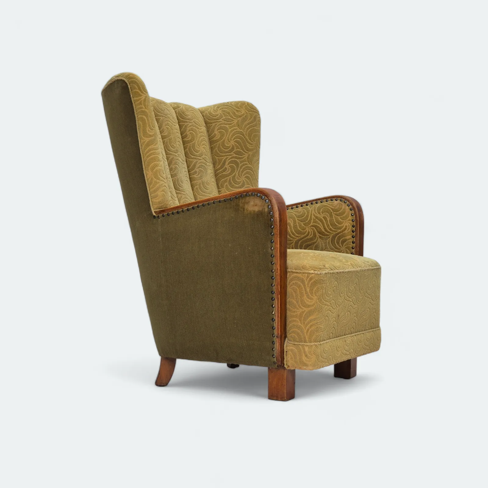 1960s, Danish Highback Armchair, Original Condition, Cotton/Wool.
