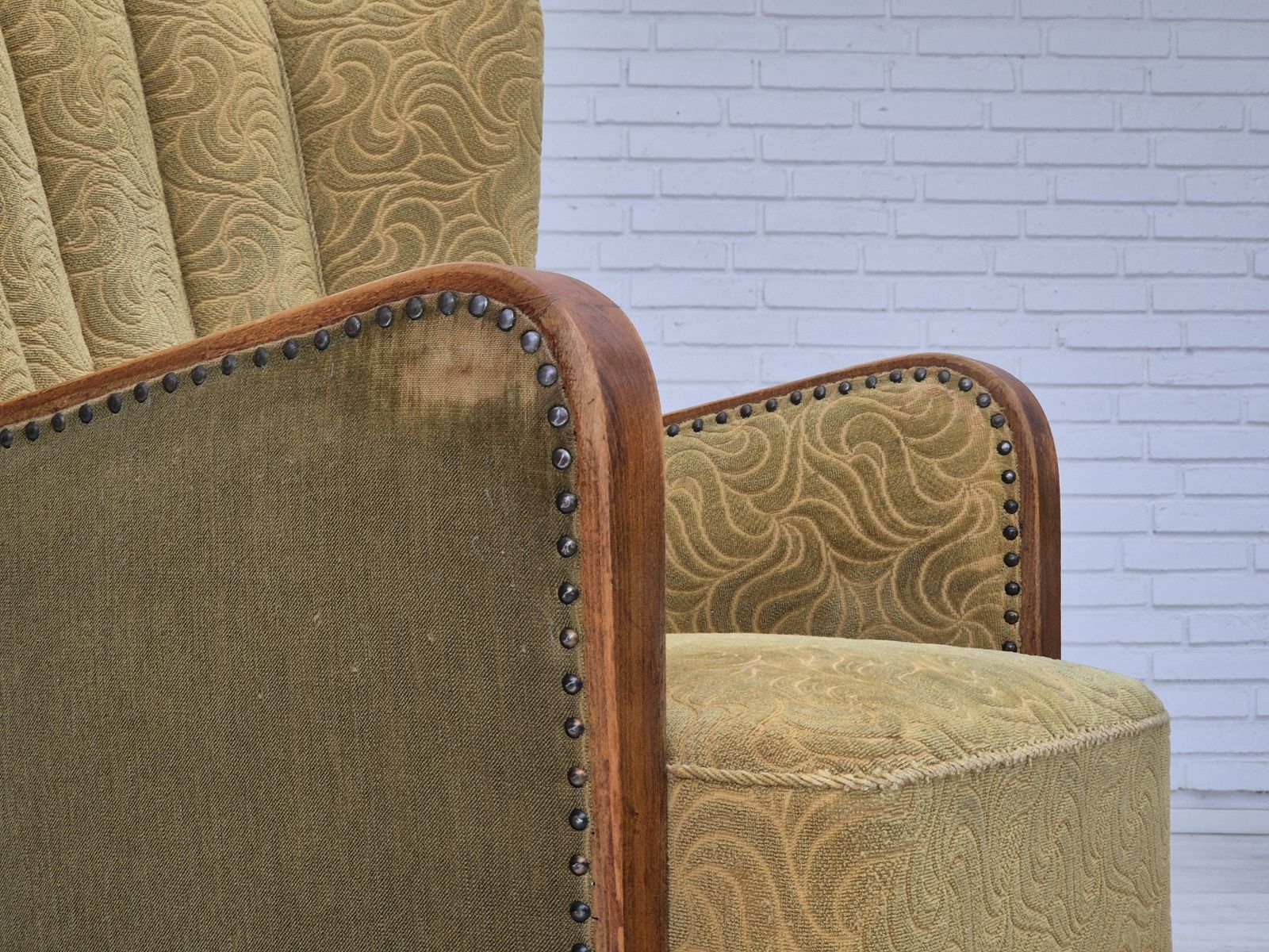 photo for sale 1960s, Danish Highback Armchair, Original Condition, Cotton/Wool.