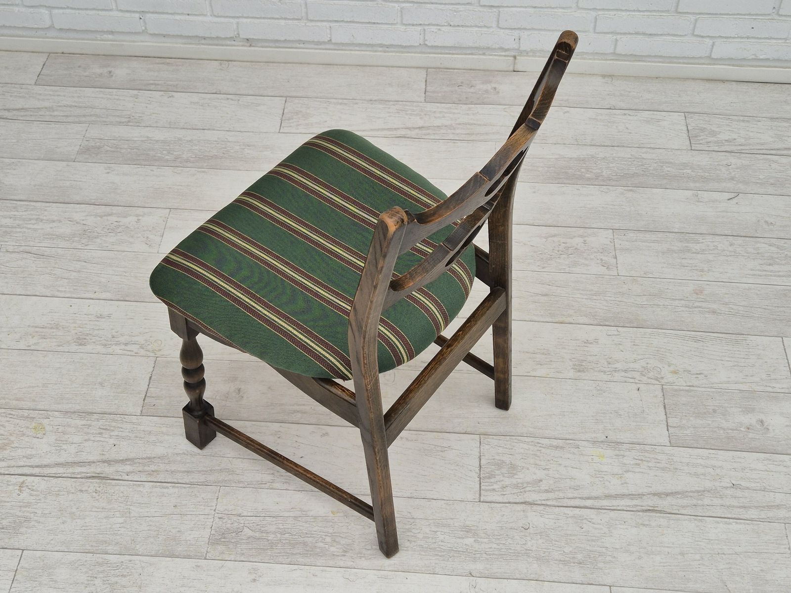 1270.0 1970s, Set Of 4 Danish Dining Chairs, Original Condition, Dark Oak Wood, Furniture Wool Fabric. photo