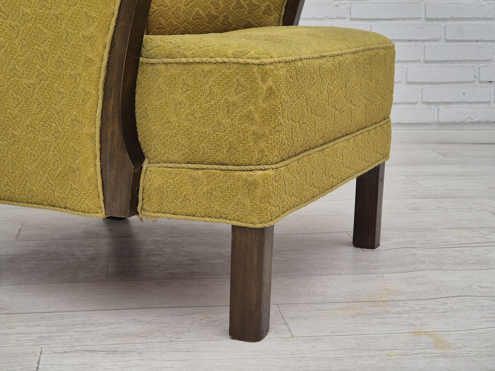1950s, Danish Vintage Chair, Light Green Cotton/Wool Fabric, Beech Wood. photo for sale