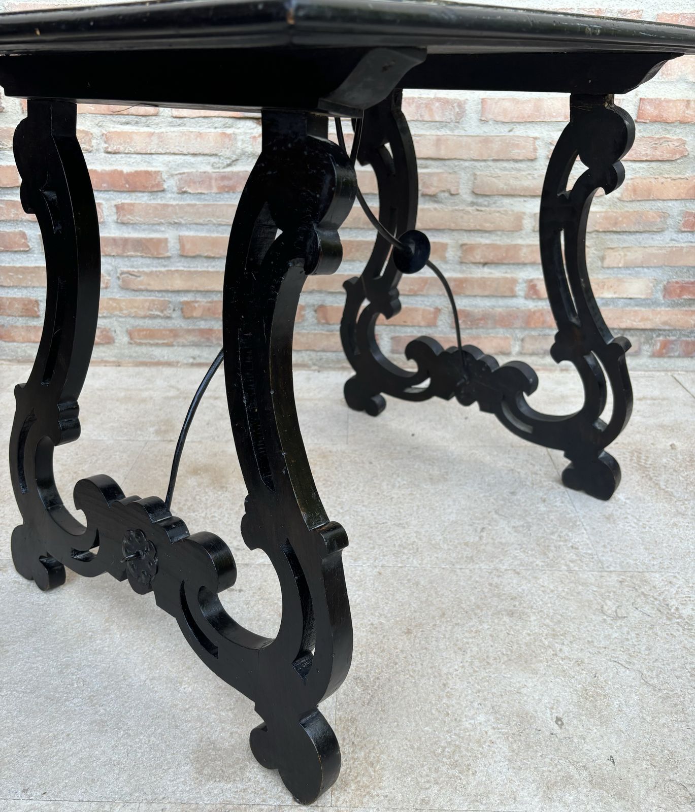 photo buy Spanish Early 19th Century Baroque Side Table With Lyre Legs And Marquetry Top
