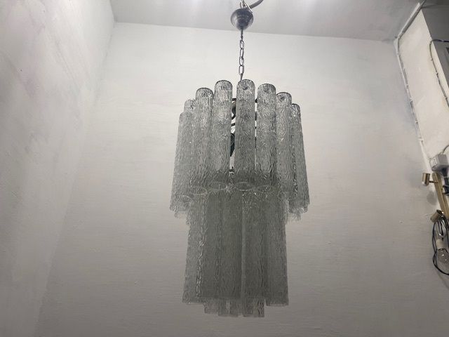 Midcentury Murano Textured Tube Chandelier (1970s) By Venini photo vintage