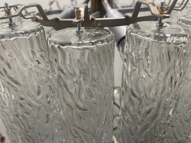 1650.0 Midcentury Murano Textured Tube Chandelier (1970s) By Venini photo