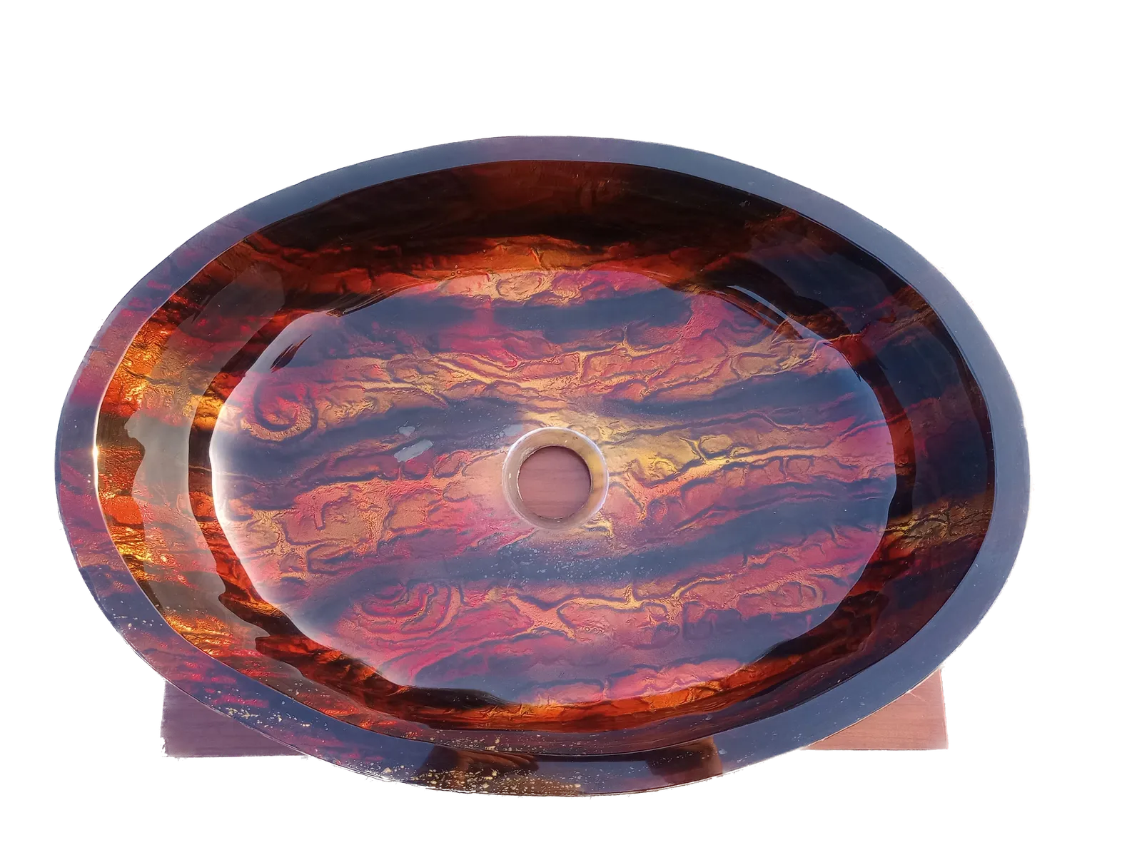 Orange & Black Tempered Glass Countertop Sink Basin