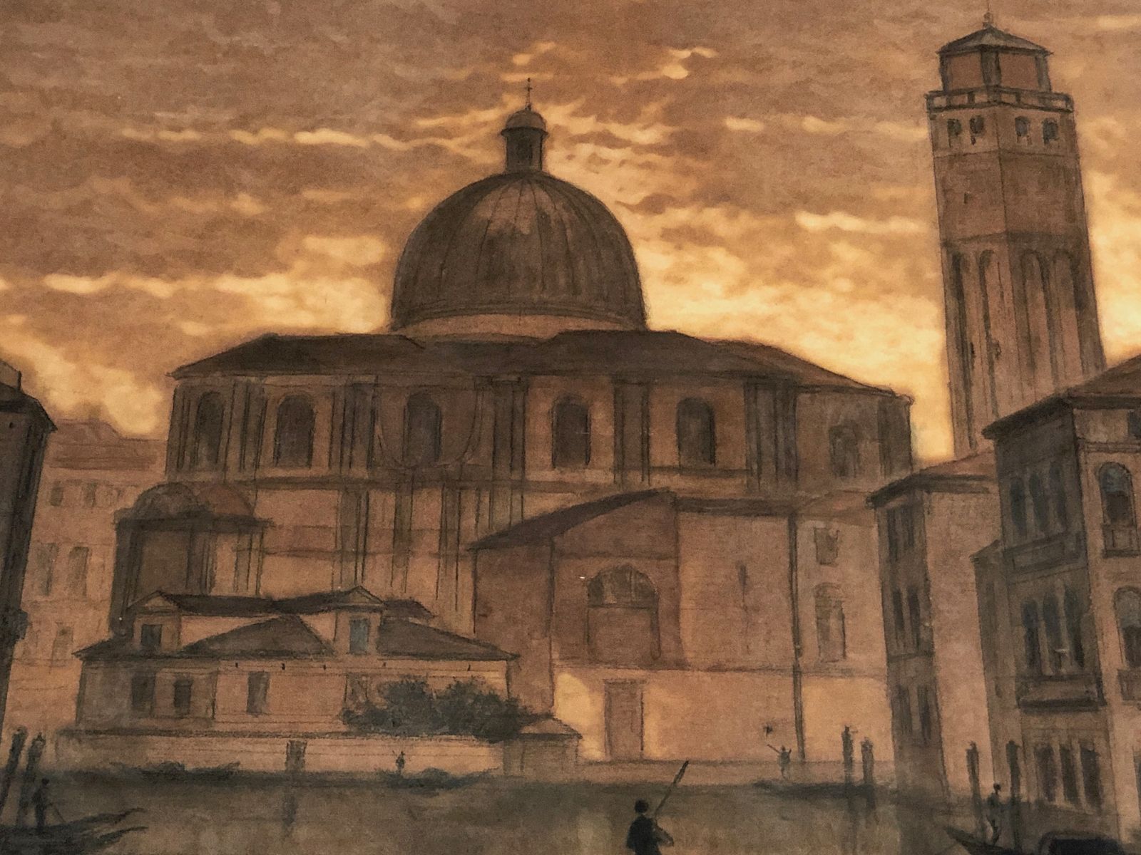 photo furniture Great View Of Venice. Charcoal. Signed François Stroobant (1819 1916)
