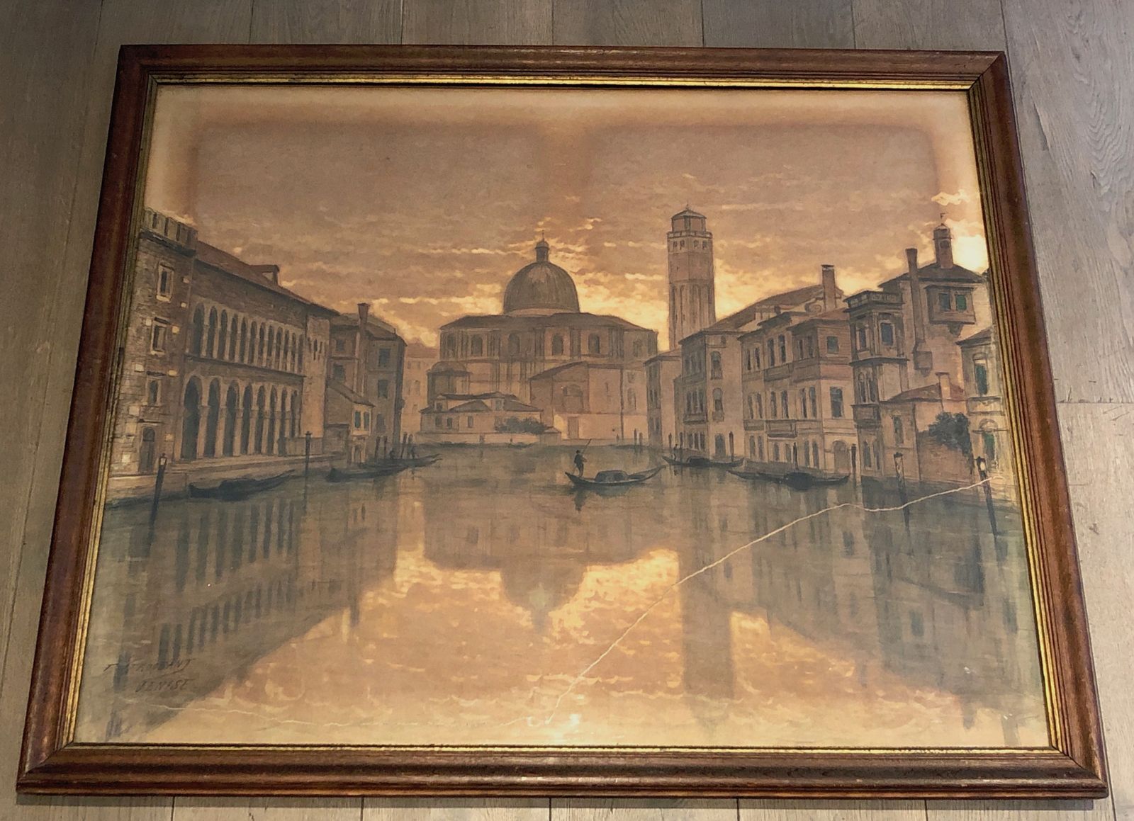 Art Great View Of Venice. Charcoal. Signed François Stroobant (1819 1916) photo